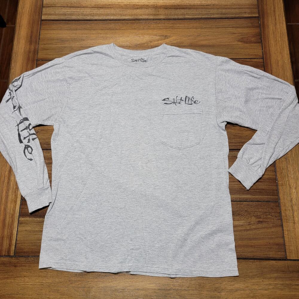 Salt Life LS Grey Unisex Tee "Get Hooked" - Size Medium - Picture 4 of 6